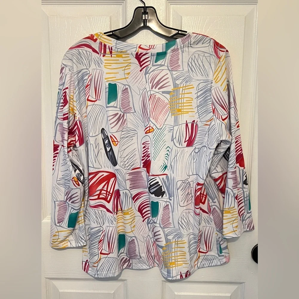 INSIGHT Women’s Multicolor Abstract Scribble Print Long Sleeve Top Size XL - Picture 2 of 5
